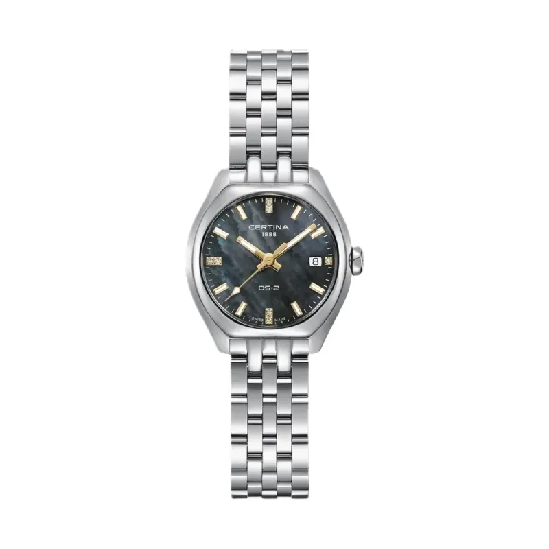 Certina DS-2 Lady Quarz, Edelstahl Perlmutt, Schwarz Damenuhr C049.210.11.126.01